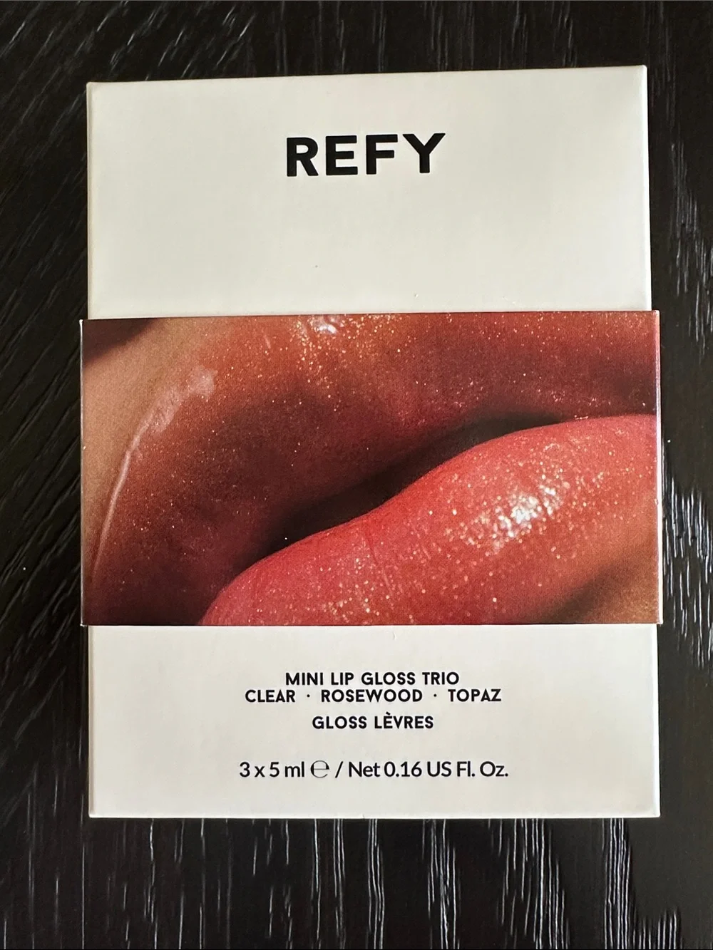 REFY Mini Lip Gloss Set — Clear, Rosewood, Topaz